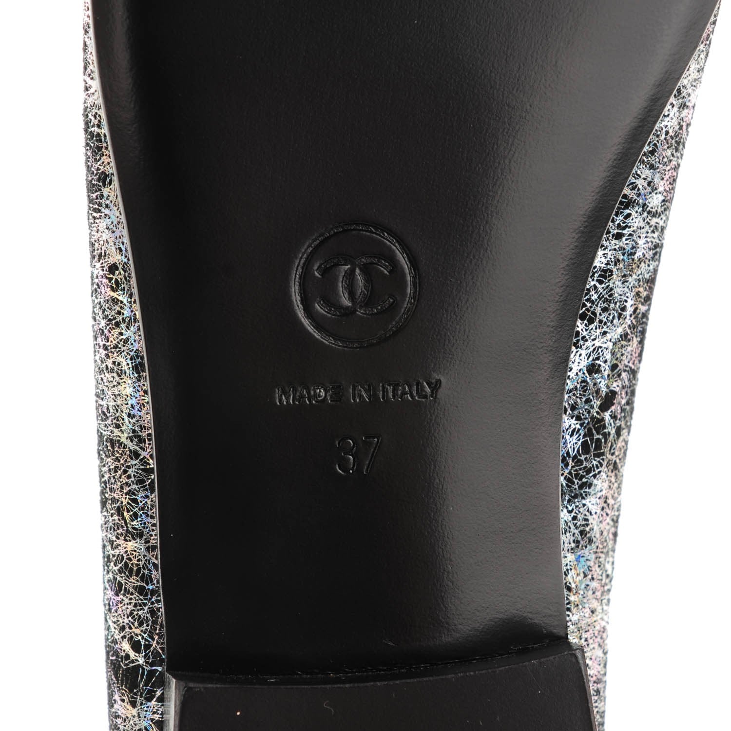 Chanel Metallic Calfskin Hologram Cap Toe Ballerina Flats 37 Silver 8 of 8