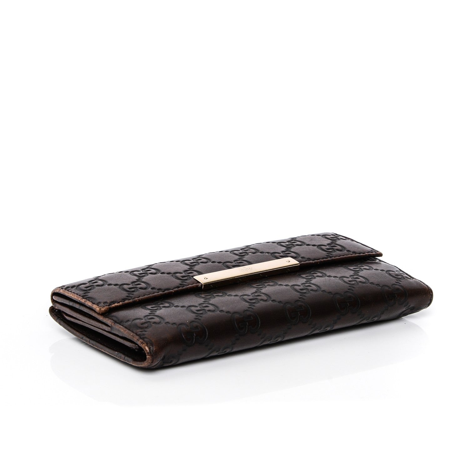Gucci Guccissima Margaux Calfskin Metal Bar Continental Flap Wallet Chocolate 5 of 7