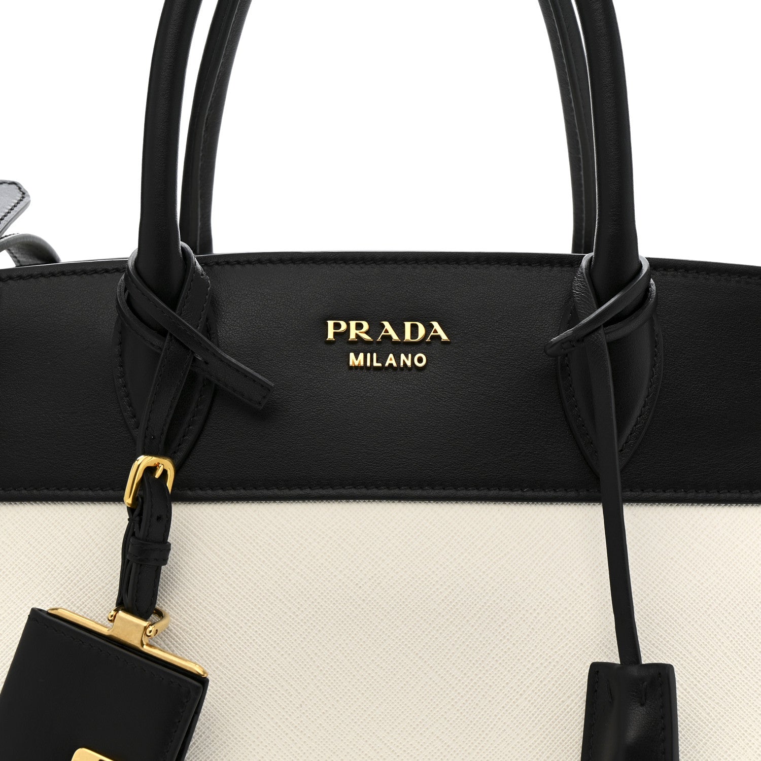 Prada Saffiano City Calfskin Medium Esplanade White Black 8 of 13
