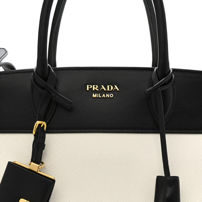 Prada Saffiano City Calfskin Medium Esplanade White Black 8 of 13