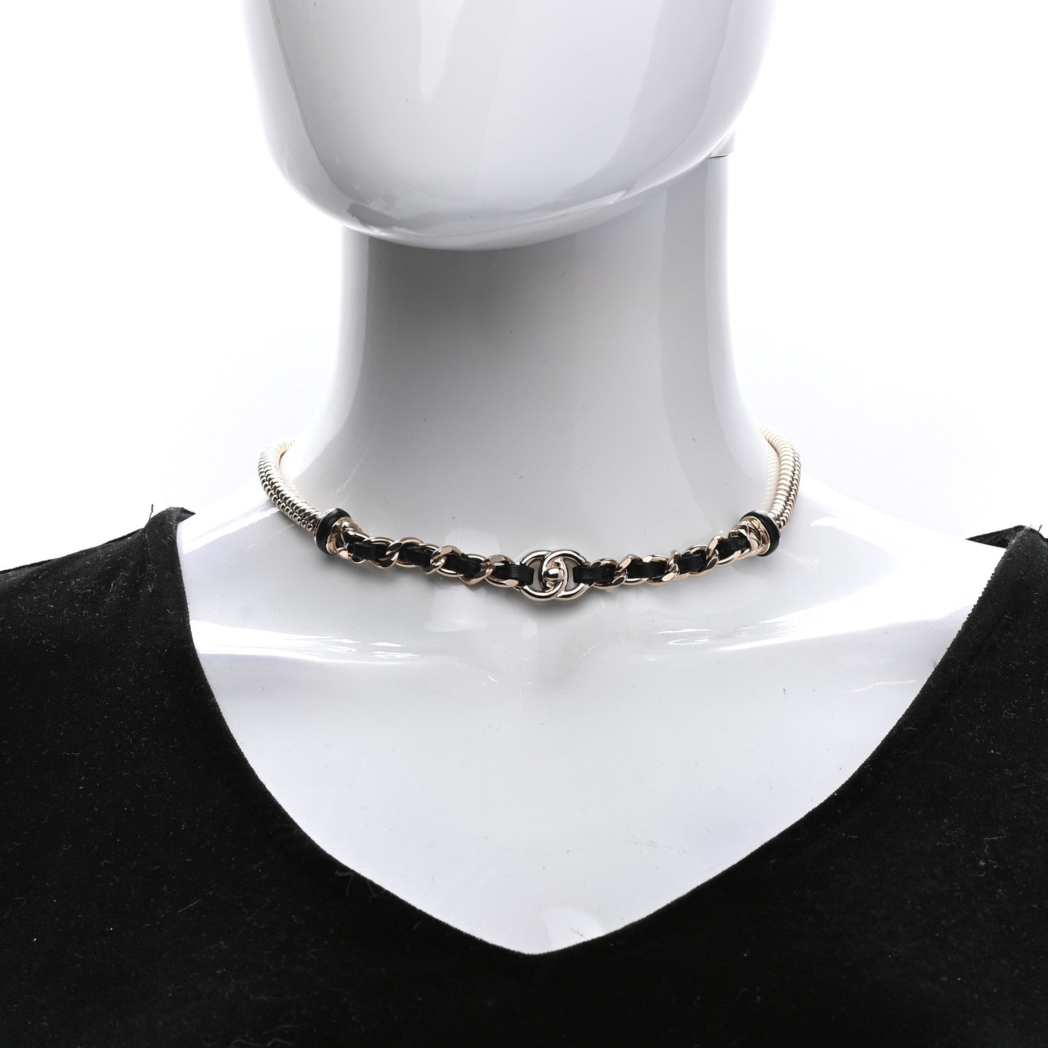 Chanel Metal Lambskin CC Turnlock Choker Necklace Black Gold 2 of 7