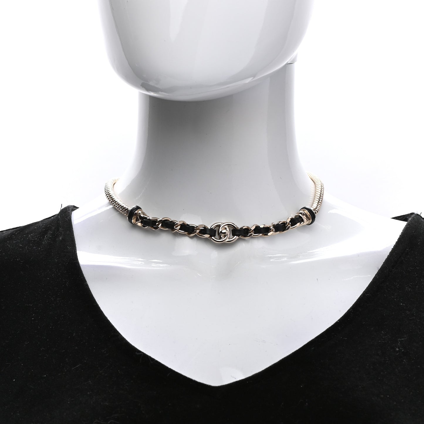 Metal Lambskin CC Turnlock Choker Necklace Black Gold