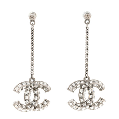 Chanel Baguette Crystal CC Drop Earrings Silver 1 of 4