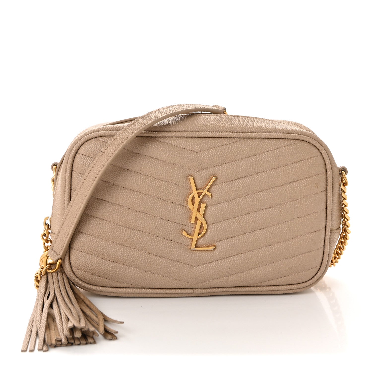 Saint Laurent Grain De Poudre Matelasse Monogram Mini Lou Camera Bag Dark Beige 1 of 11