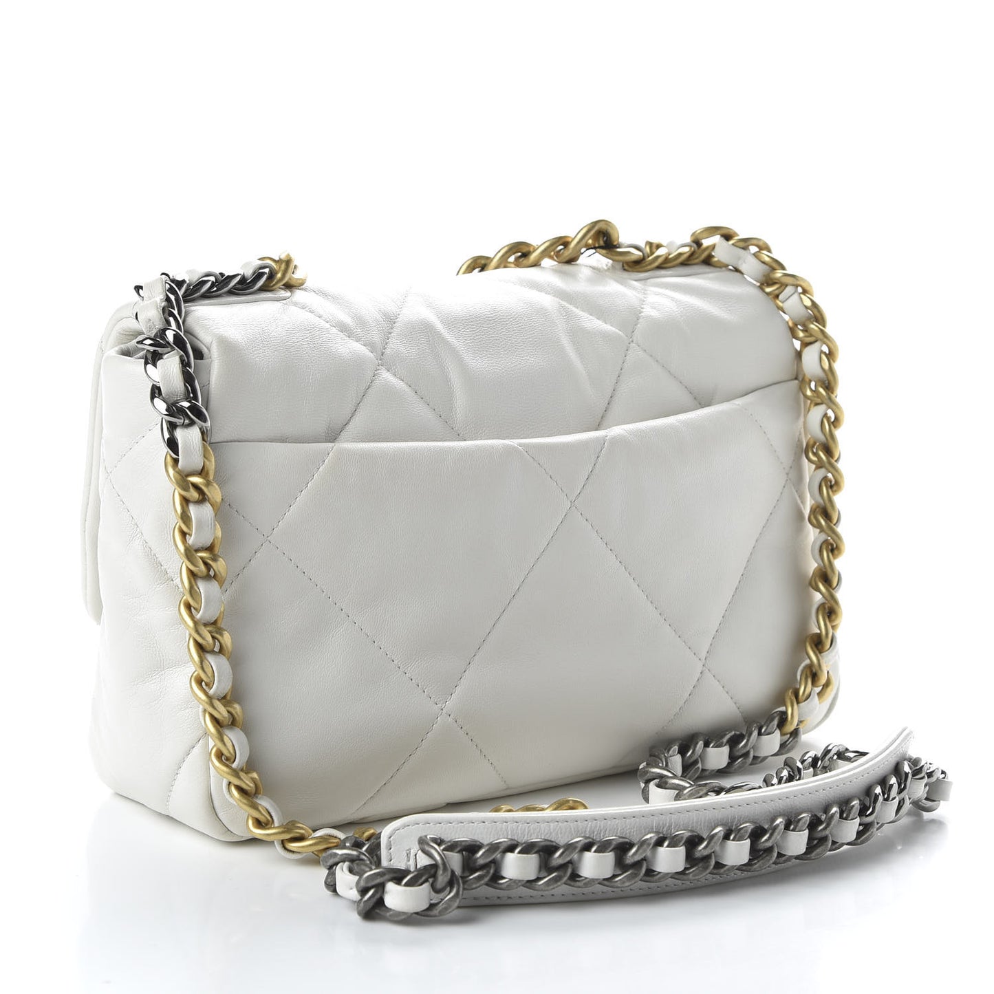 Goatskin Quilted Medium 19 Flap White
