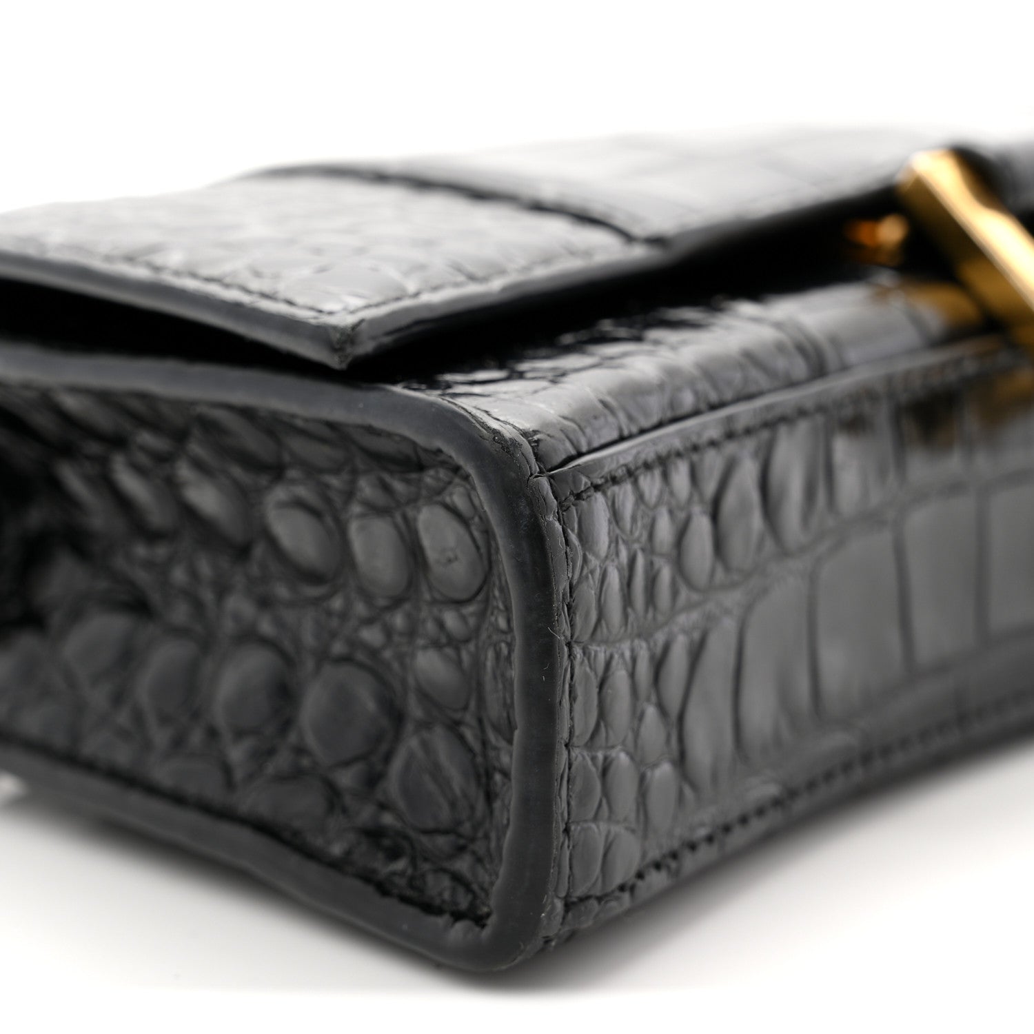 Balenciaga Shiny Calfskin Crocodile Embossed Hourglass Chain Bag  Black 9 of 10