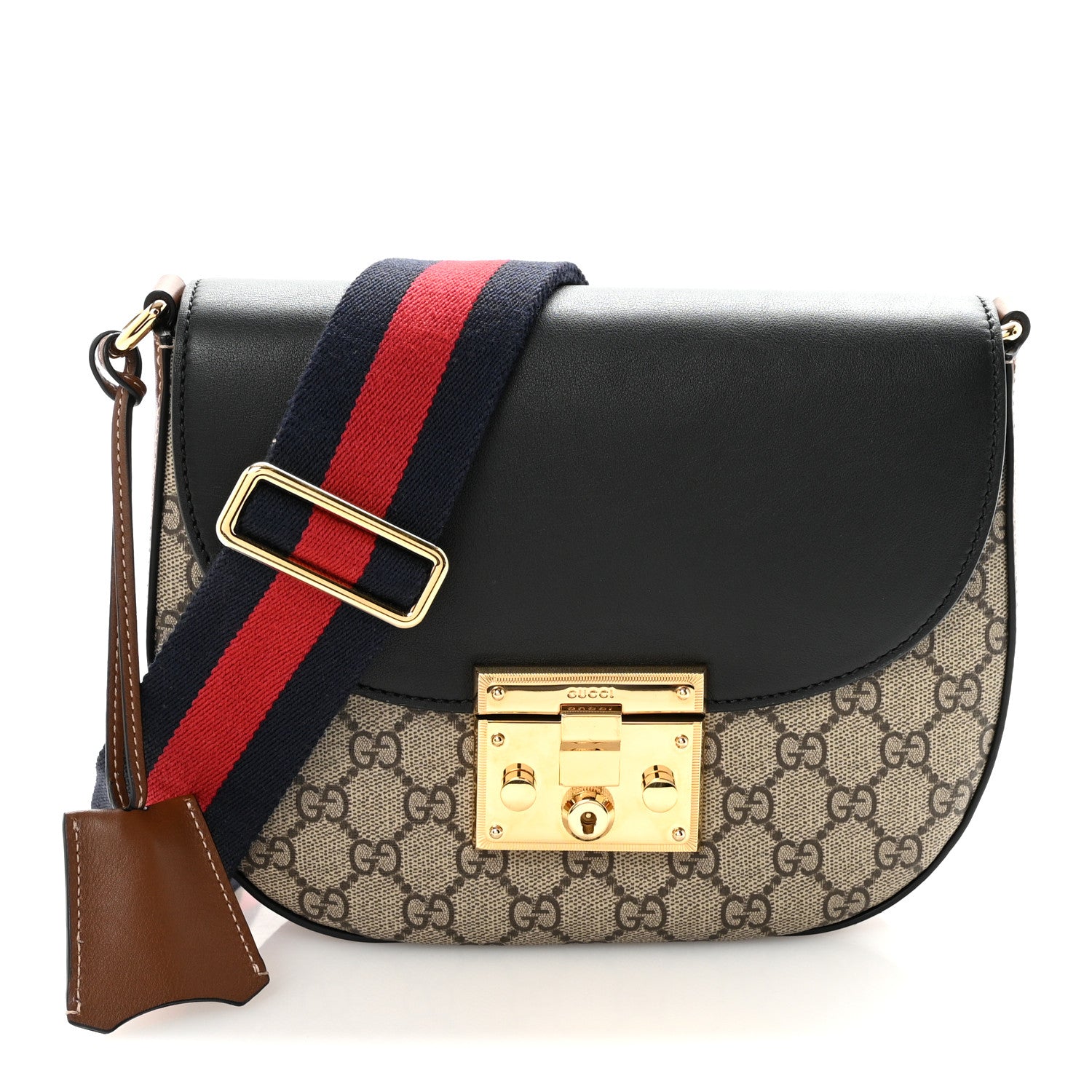 Gucci GG Supreme Monogram Web Medium Padlock Messenger Shoulder Bag Black 1 of 10