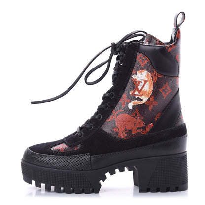 Louis Vuitton Suede Calfskin Catogram Laureate Platform Desert Boots 36 Black Marron 1 of 8