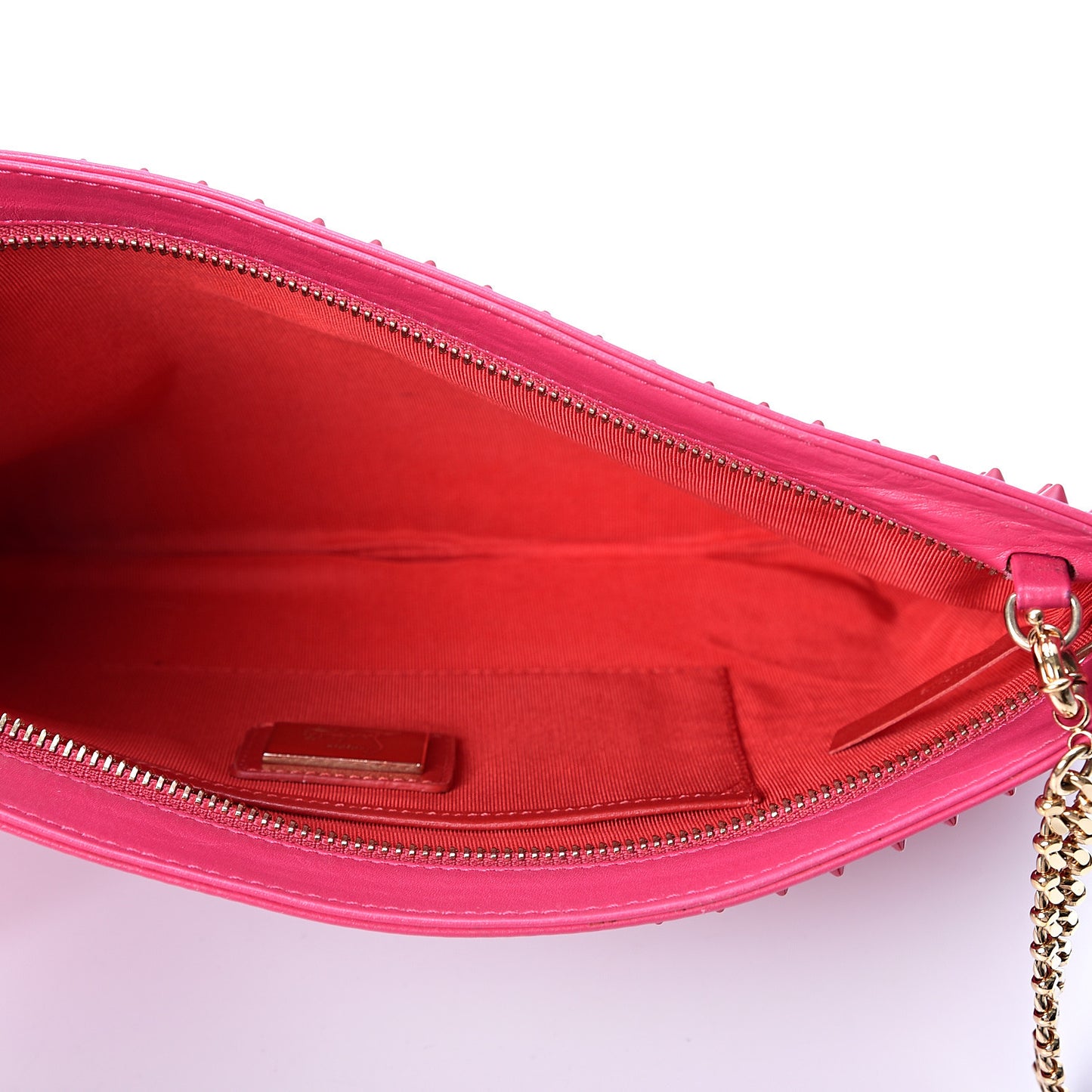 Calfskin Spikes Loubiposh Chain Clutch Fuchsia