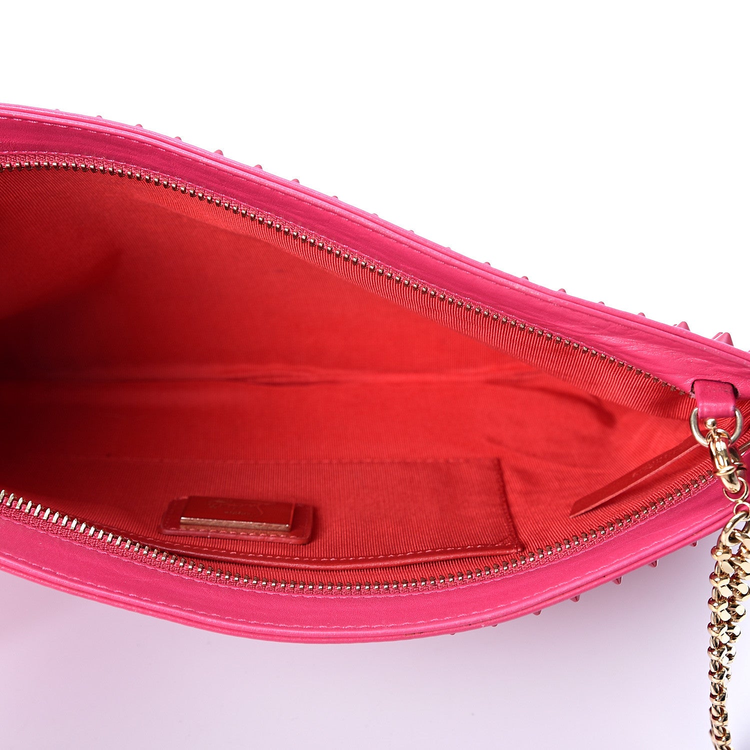 Christian Louboutin Calfskin Spikes Loubiposh Chain Clutch Fuchsia 4 of 9