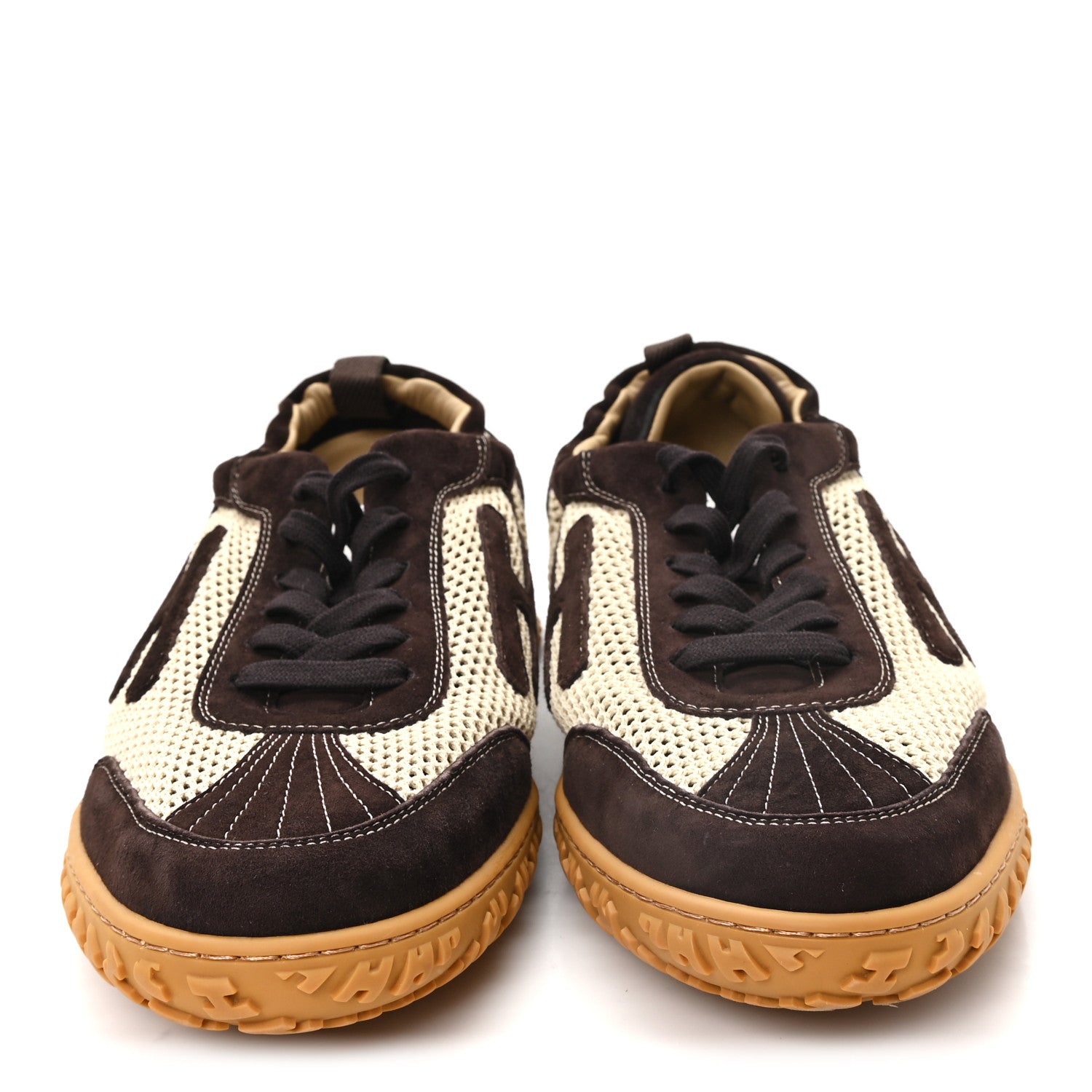 Hermes Crochet Knit Suede Goatskin Mens Jet Sneakers 44.5 Beige Lin Marron Ebene 3 of 8