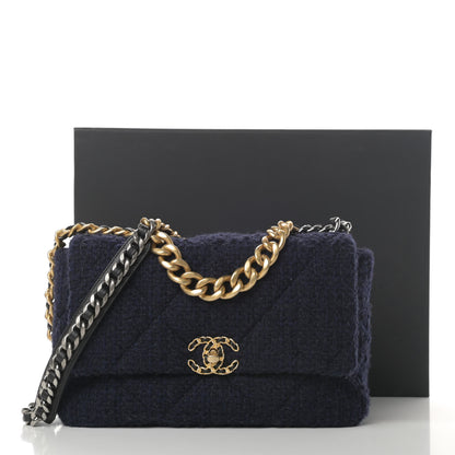 Chanel Tweed Quilted Large Chanel 19 Flap Navy Blue 12 of 12