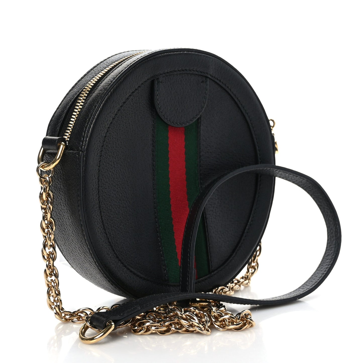 Grained Calfskin Web Mini Ophidia Round Shoulder Bag Black
