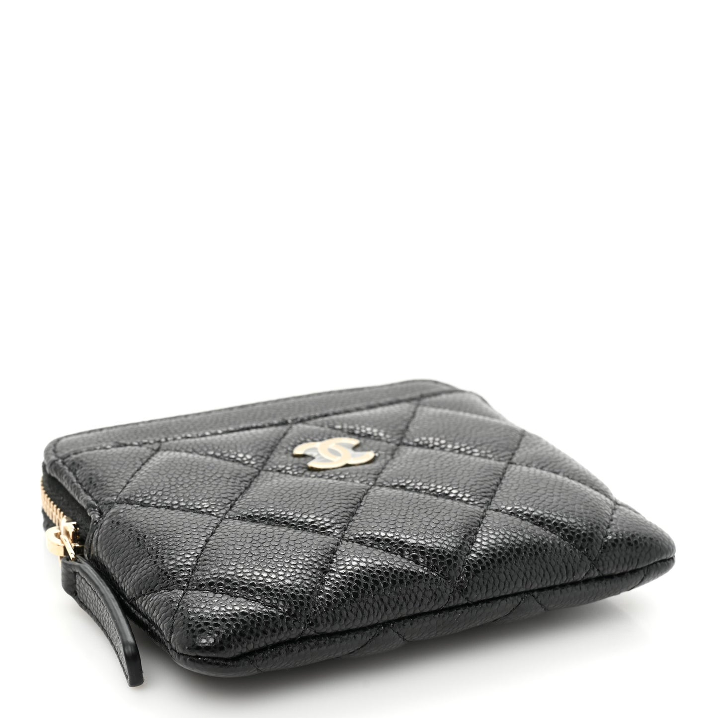 Caviar Quilted Zip Card Holder Wallet Black