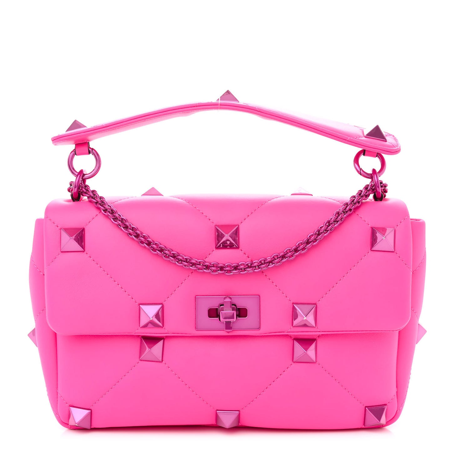 Nappa Lacquer Monochrome Large Roman Stud Shoulder Bag Pink PP