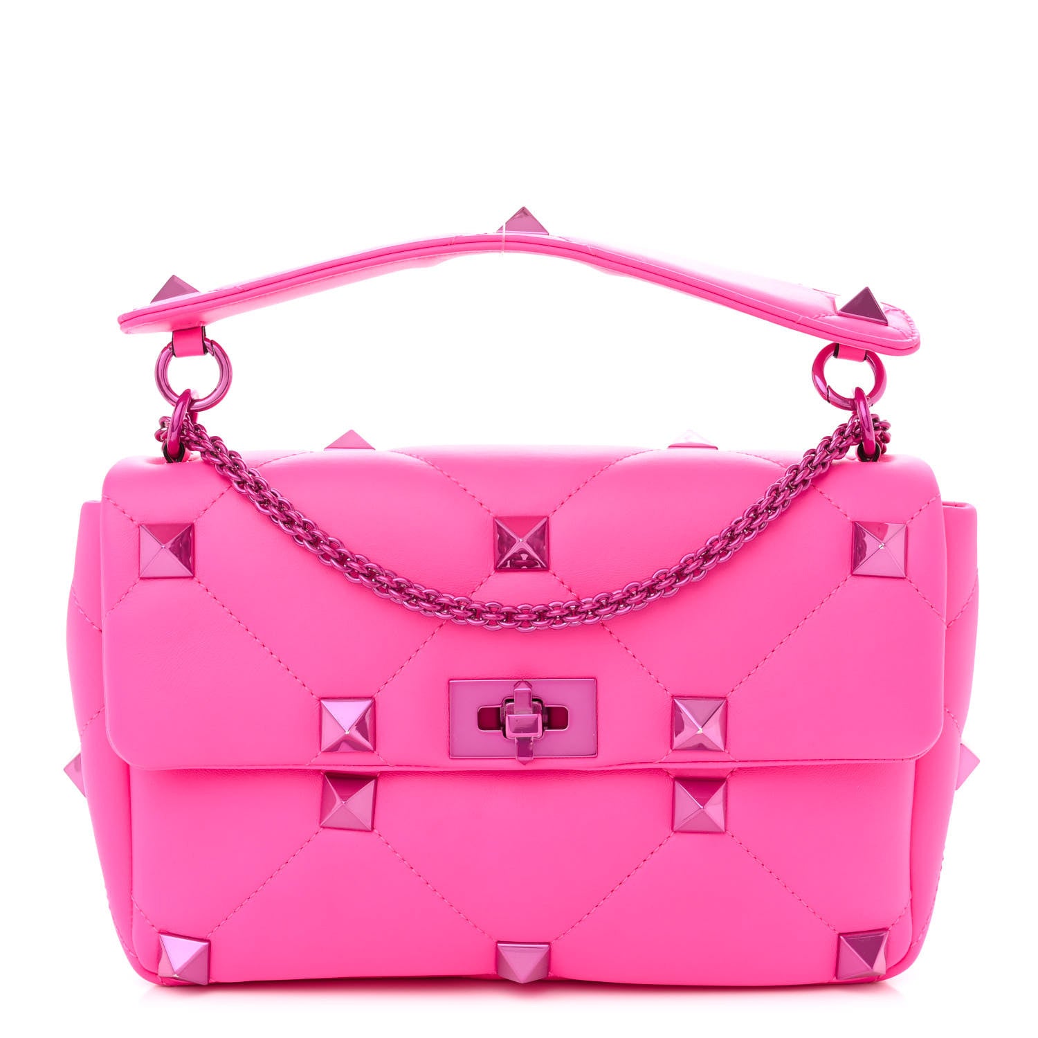 Valentino Garavani Nappa Lacquer Monochrome Large Roman Stud Shoulder Bag Pink PP 1 of 7