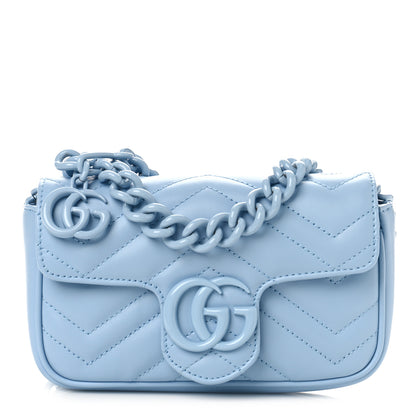 Gucci Calfskin Matelasse Monochrome GG Marmont Chain Belt Bag Porcelain Light Blue 1 of 9