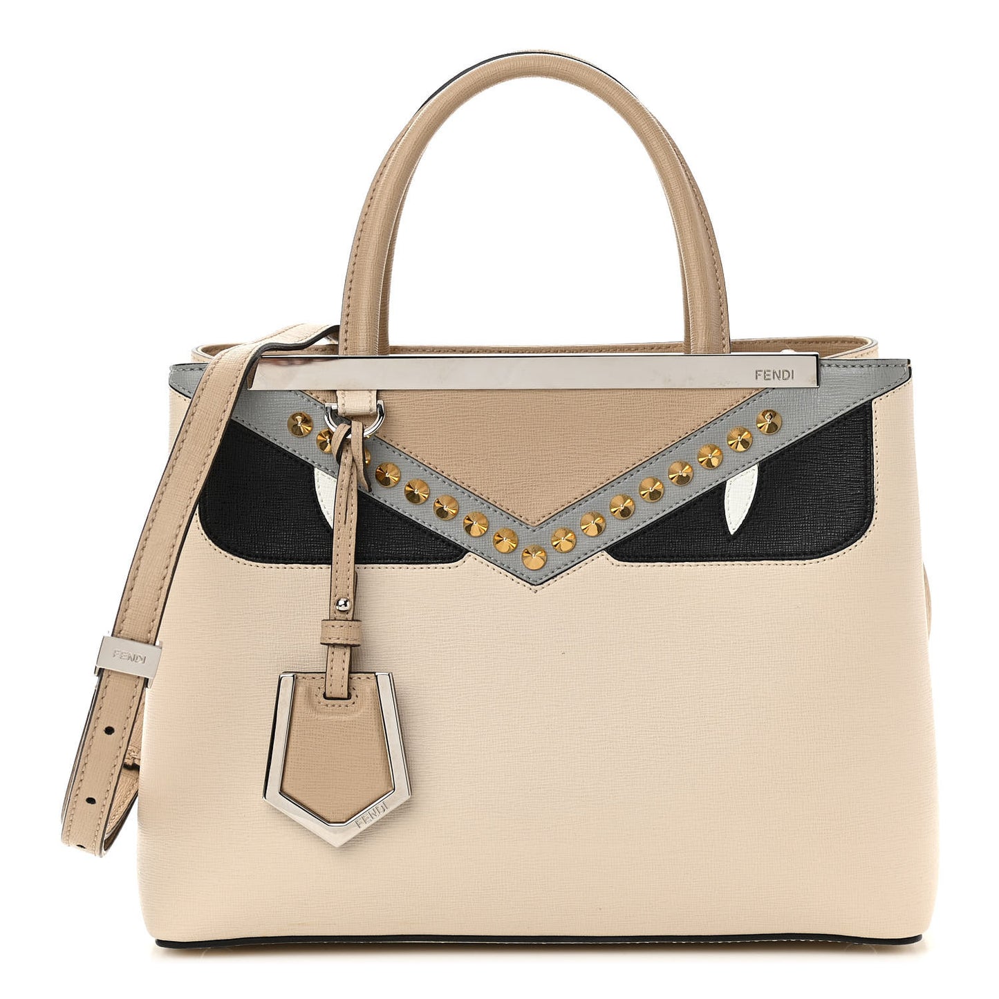 Vitello Elite Monster Eyes Inlay Studded Petite 2Jours Tote Camelia Black Multicolor