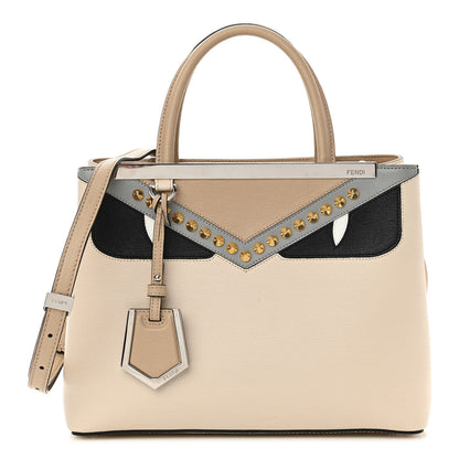 Fendi Vitello Elite Monster Eyes Inlay Studded Petite 2Jours Tote Camelia Black Multicolor 1 of 11