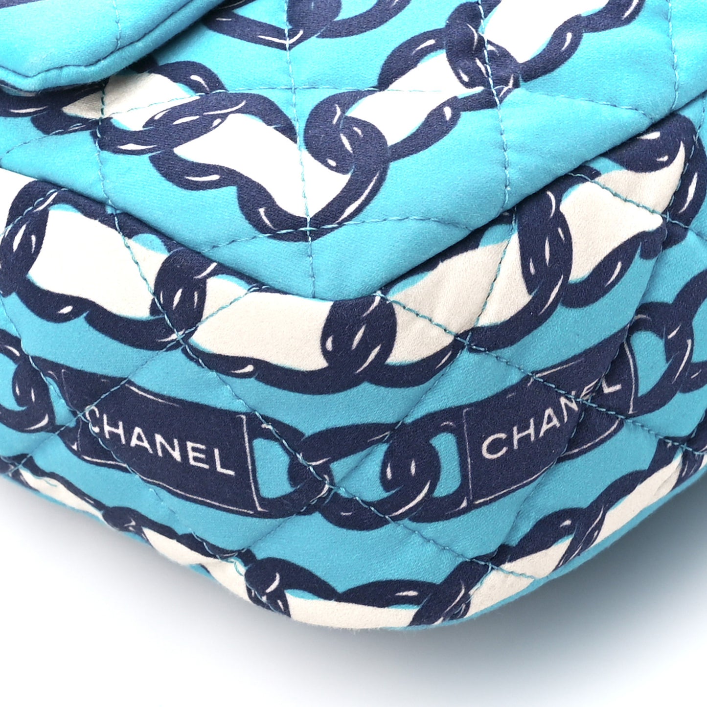 Silk Chain Printed Medium Single Flap Blue