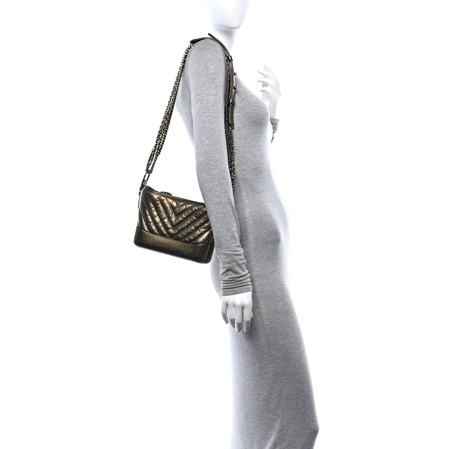 Metallic Calfskin Chevron Quilted Small Gabrielle Hobo Gold