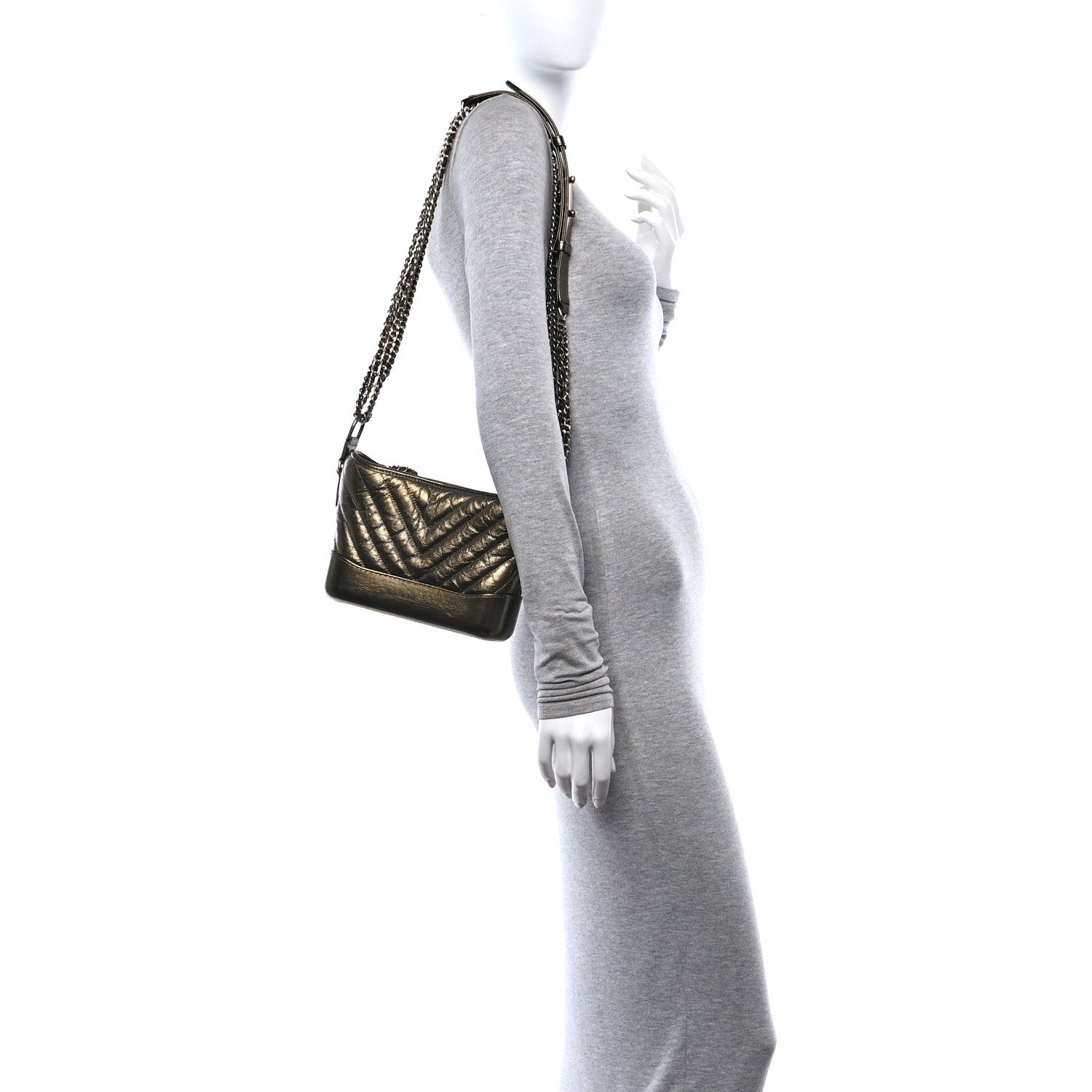 Chanel Metallic Calfskin Chevron Quilted Small Gabrielle Hobo Gold 2 of 10