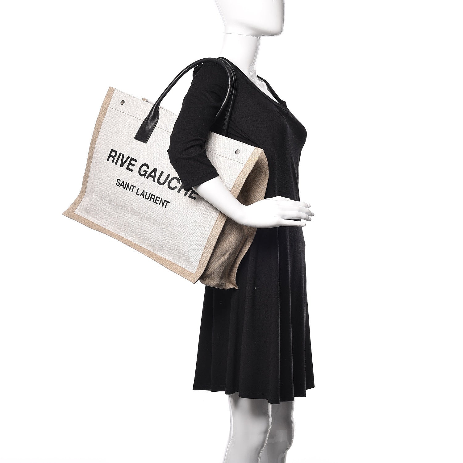 Saint Laurent Linen Calfskin Rive Gauche Tote Optic White 2 of 8