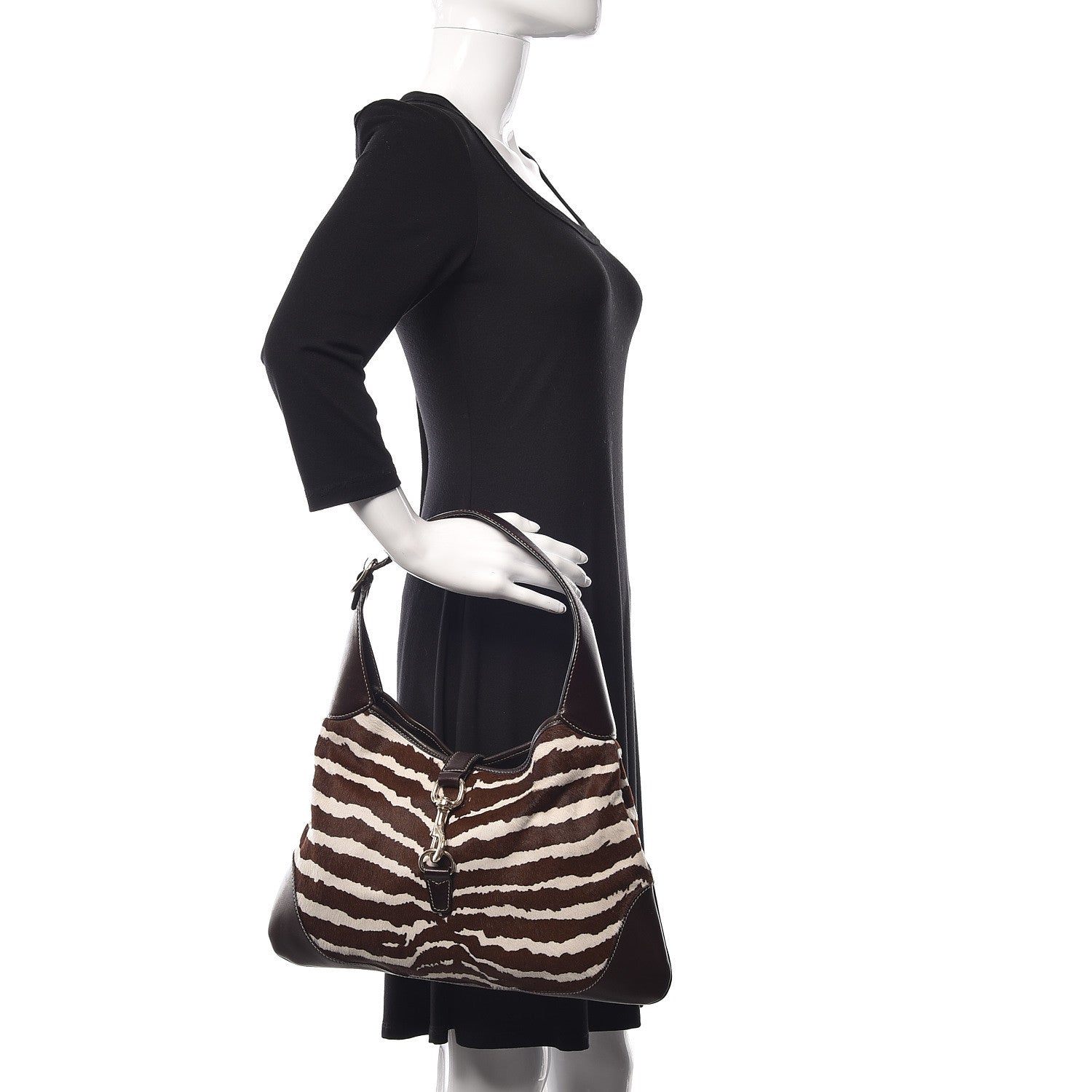 Gucci Calf Hair Zebra Print Medium Jackie O Bouvier Hobo Brown 2 of 10