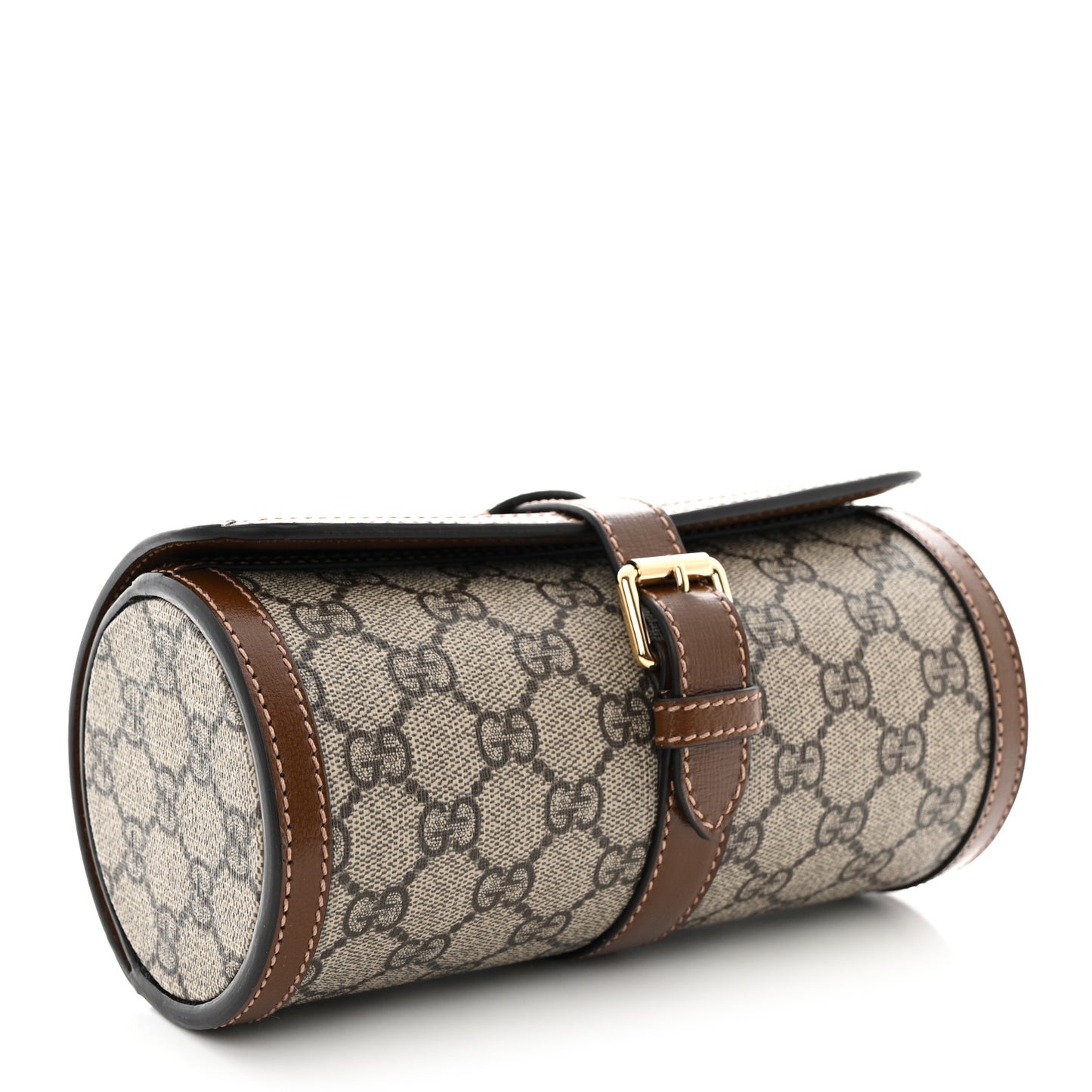 GG Supreme Monogram Calfskin Watch Travel Case Beige Ebony Brown Sugar