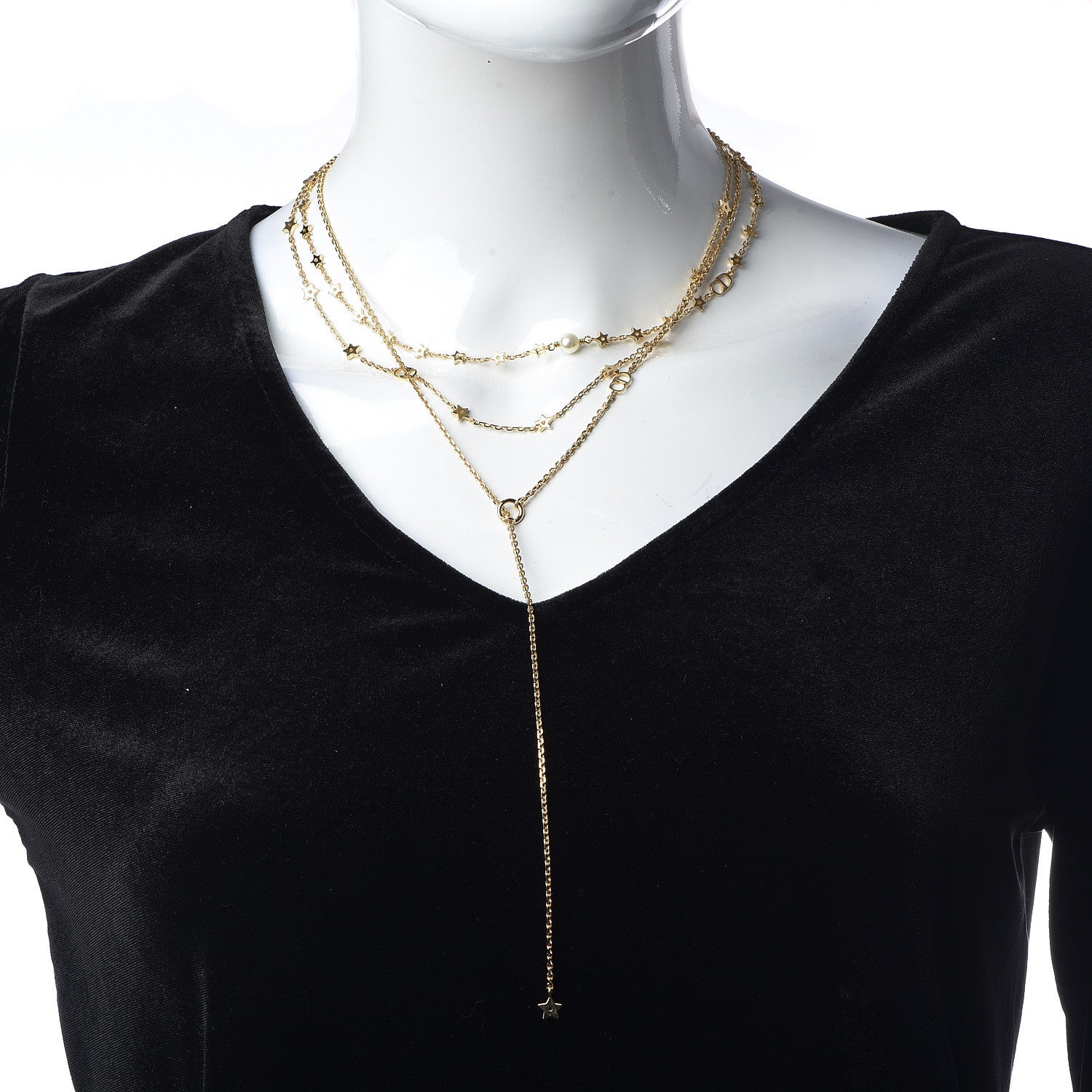 Christian Dior Metal Pearl CD Multi Strand Necklace Gold 2 of 4