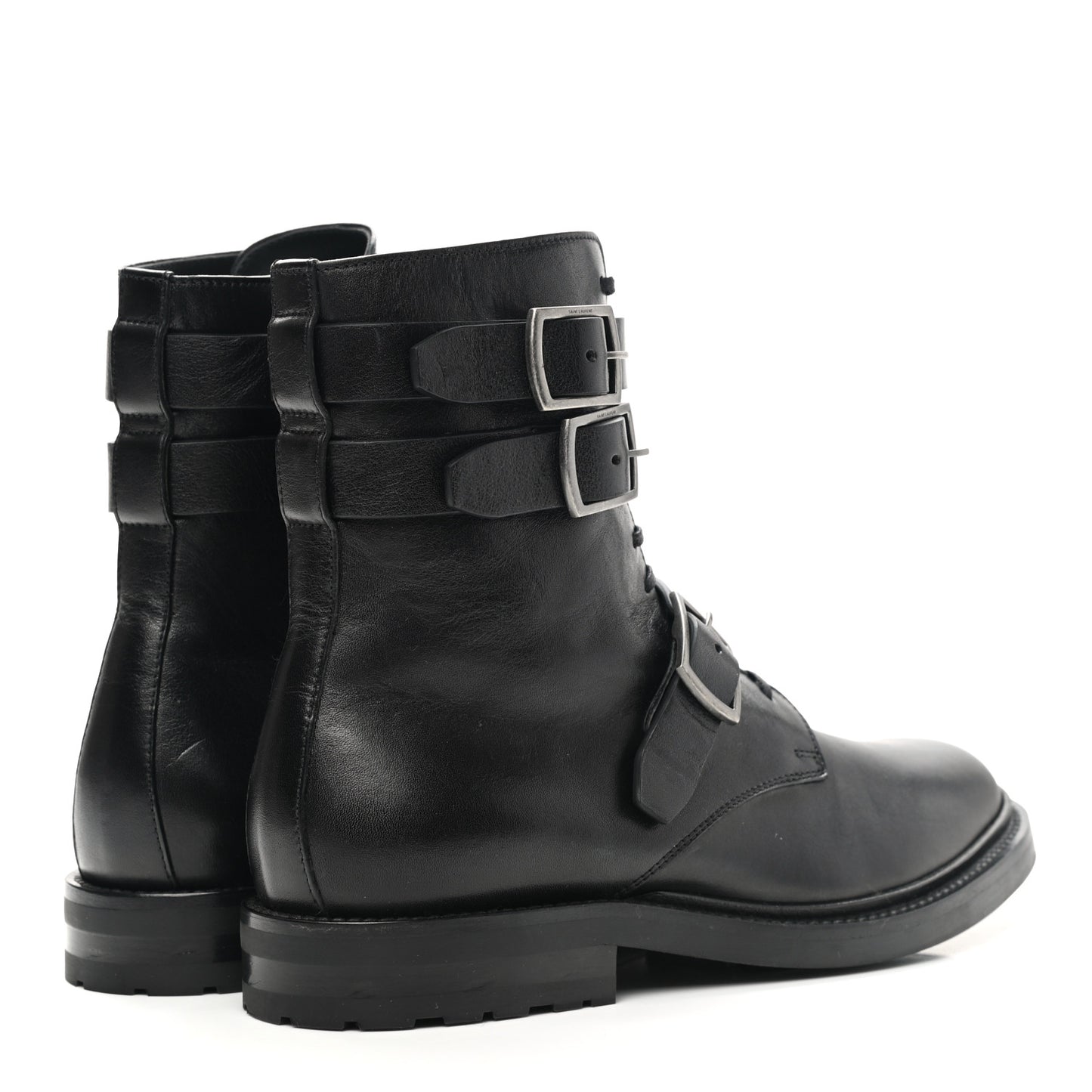Kangaroo Calfskin Embossed Army 20 Strap Boots 38.5 Black