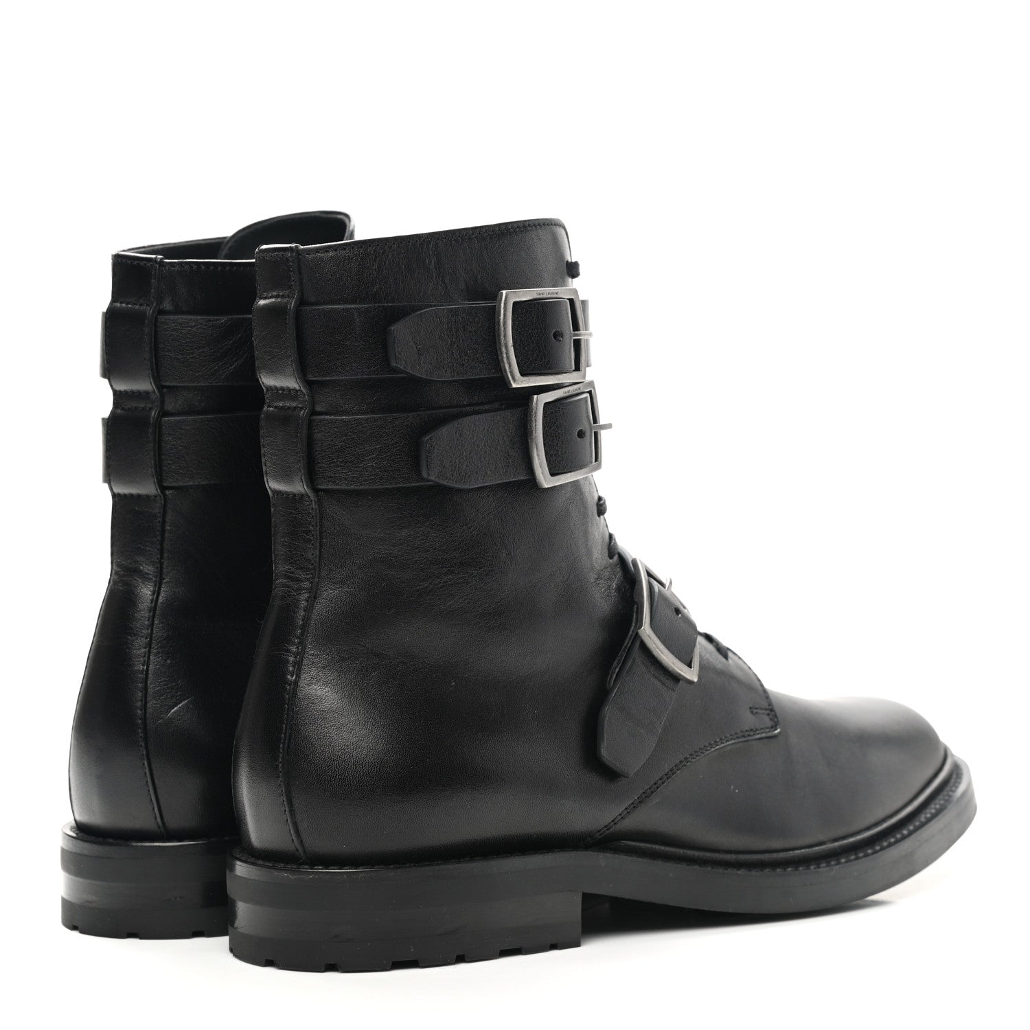 Saint Laurent Kangaroo Calfskin Embossed Army 20 Strap Boots 38.5 Black 4 of 10