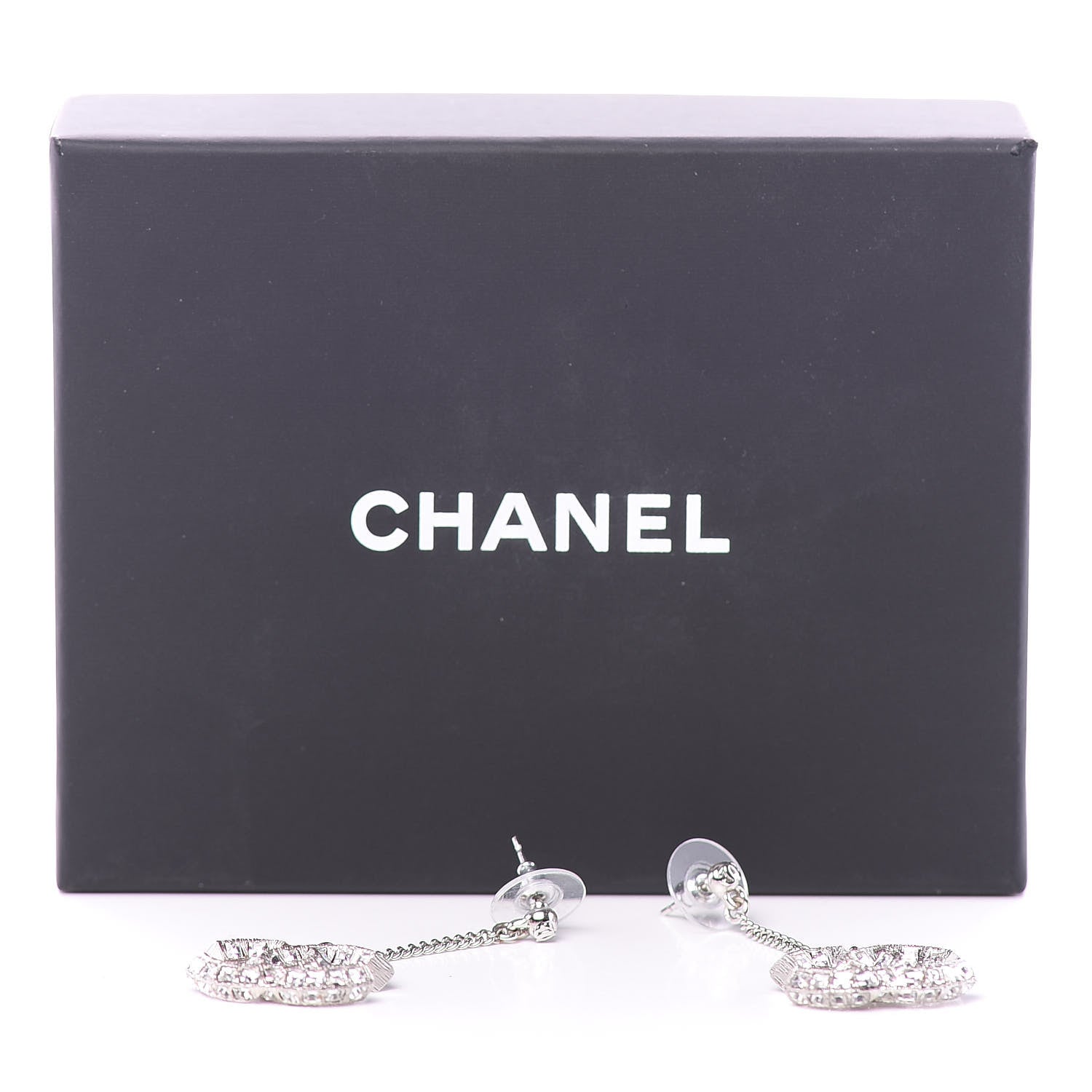 Chanel Baguette Crystal CC Drop Earrings Silver 4 of 4