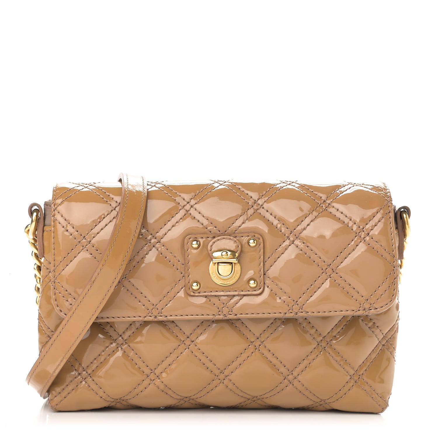 Marc Jacobs Patent Quilted Crossbody The Small Single Flap Beige 1 of 11