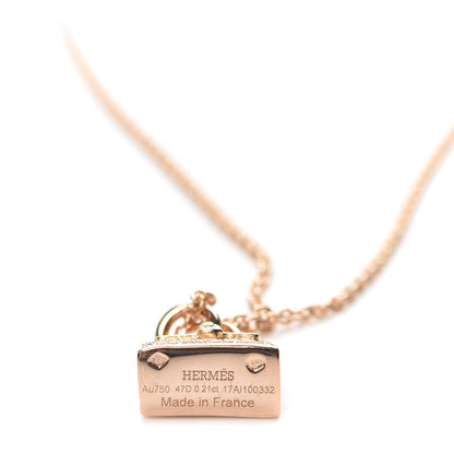 Hermes 18K Rose Gold Diamond Kelly Amulette Pendant Necklace 5 of 6