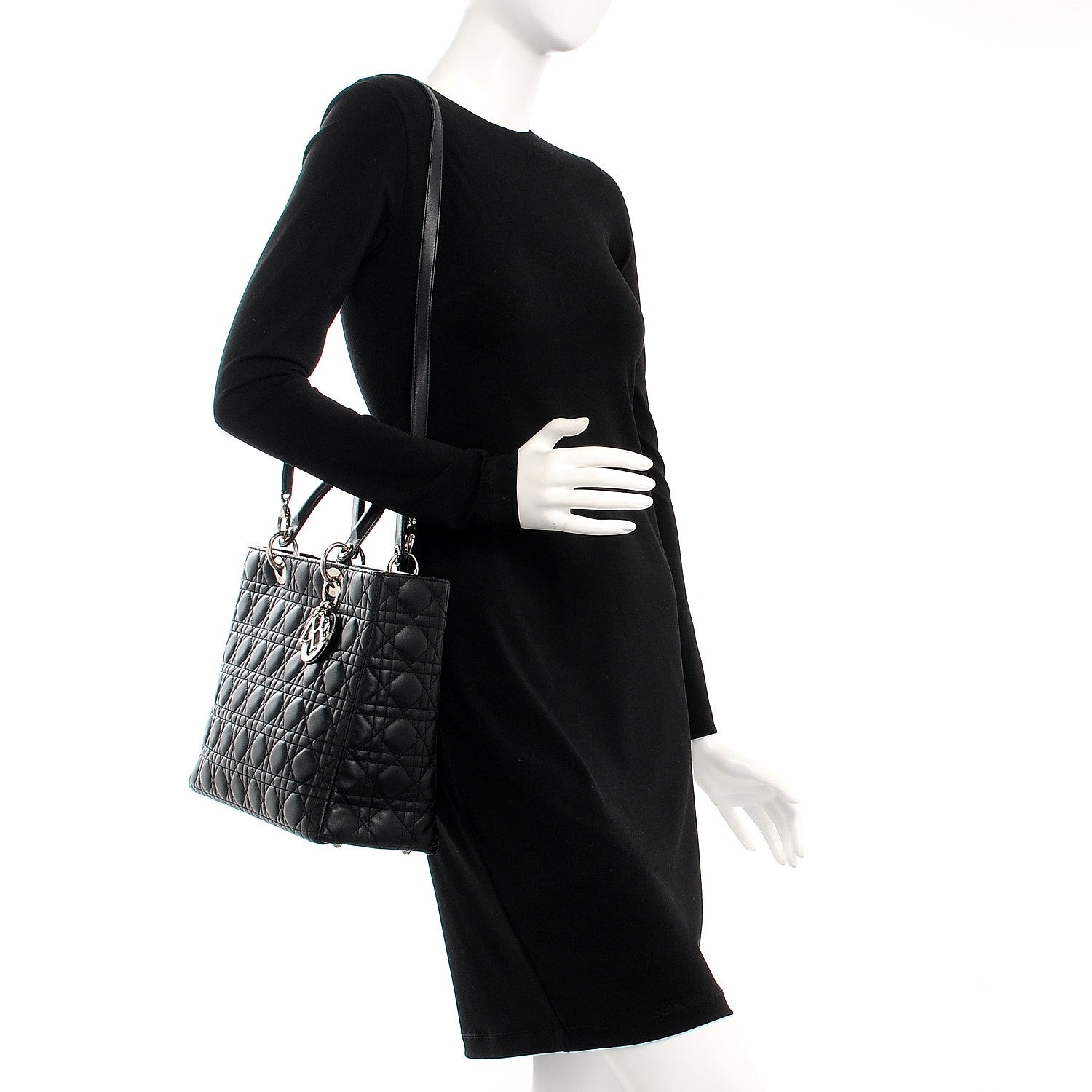 Christian Dior Lambskin Cannage Large Lady Dior Black 2 of 9