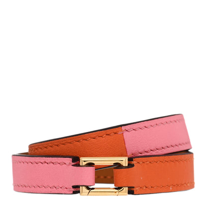 Hermes Swift Bicolor Rivale Double Tour Bracelet T2 Rose Azalee Orang Poppy 2 of 3