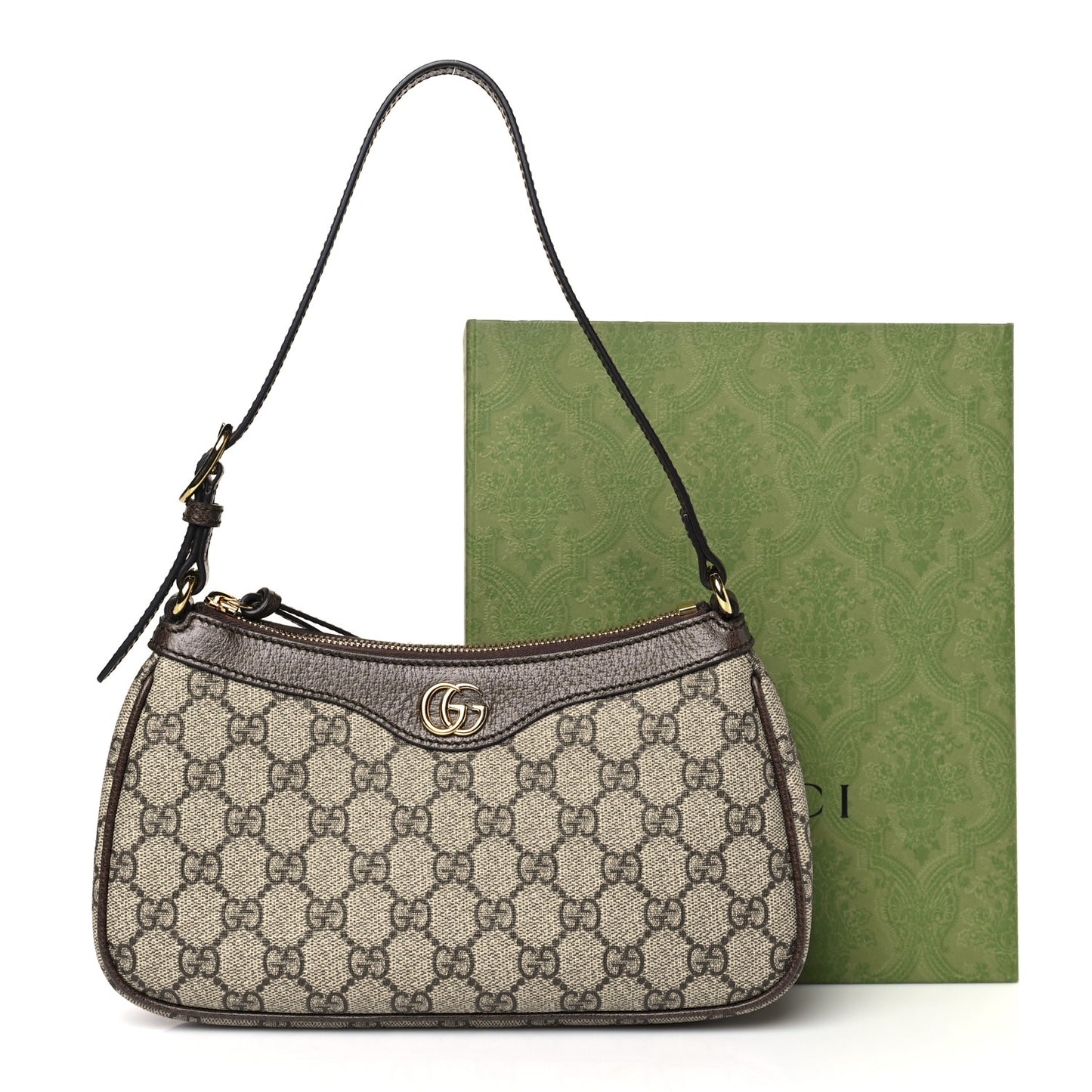 GG Supreme Monogram Textured Dollar Calfskin Small Ophidia Hobo Beige Ebony New Acero