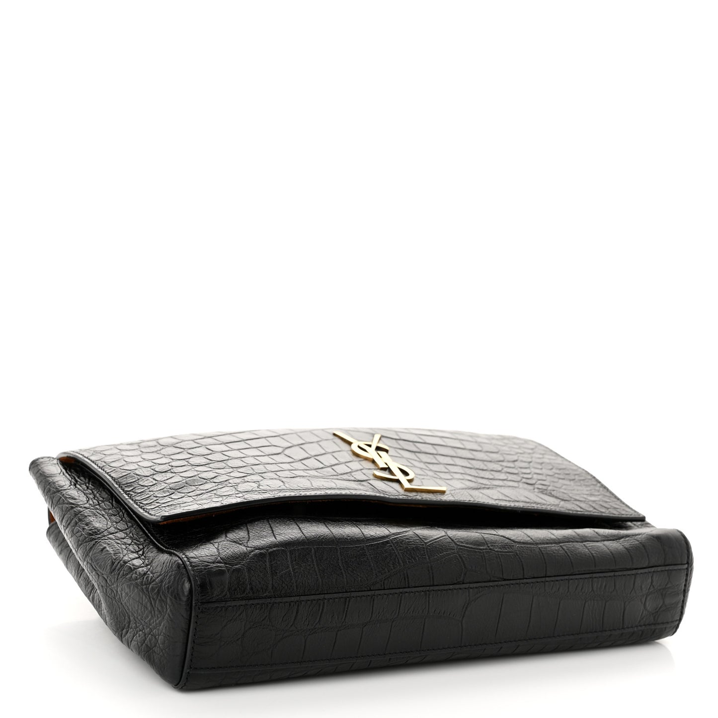 Calfskin Crocodile Embossed Suede Medium Reversible Monogram Kate Satchel Military Taupe