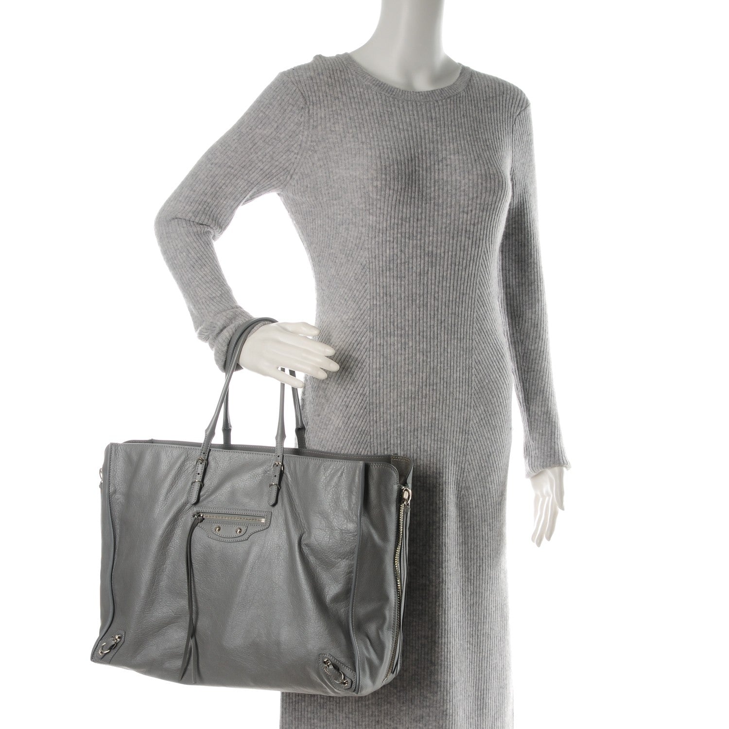 Balenciaga Veau Papier A4 Zip Around Tote Gris Metal 2 of 7