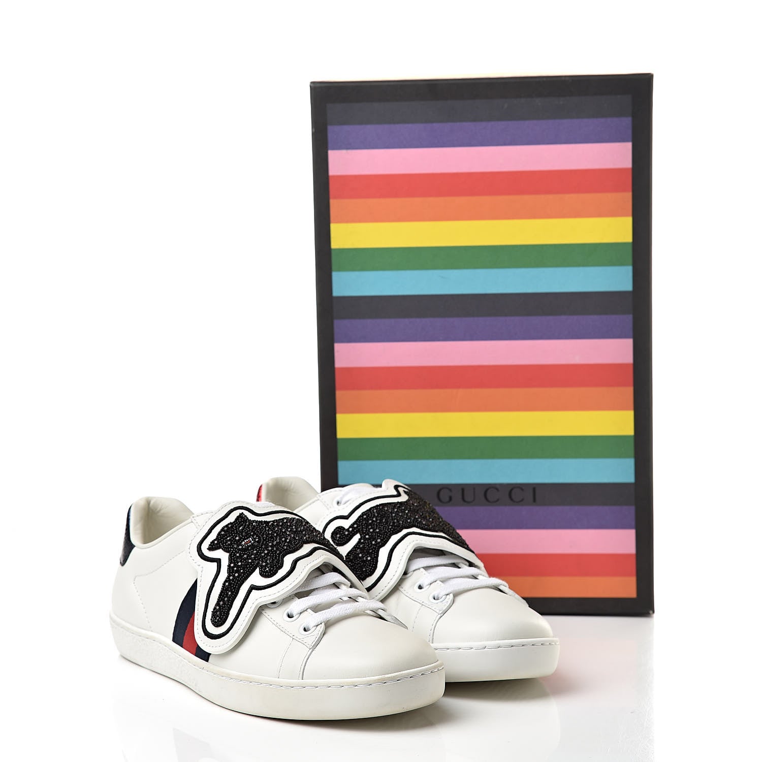 Gucci Calfskin Ayers Web Panther Embroidered Womens Ace Sneakers 36 White 10 of 10