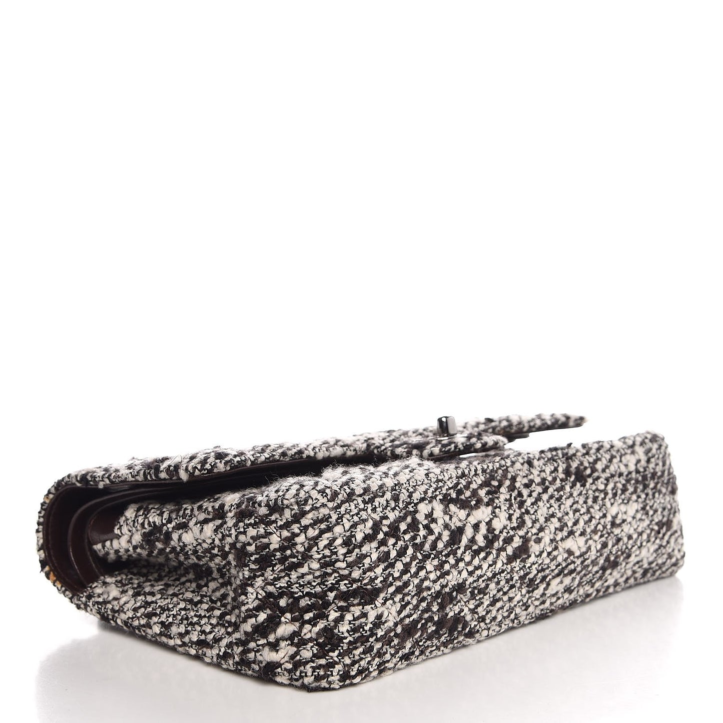 Tweed Quilted Medium Double Flap White Brown