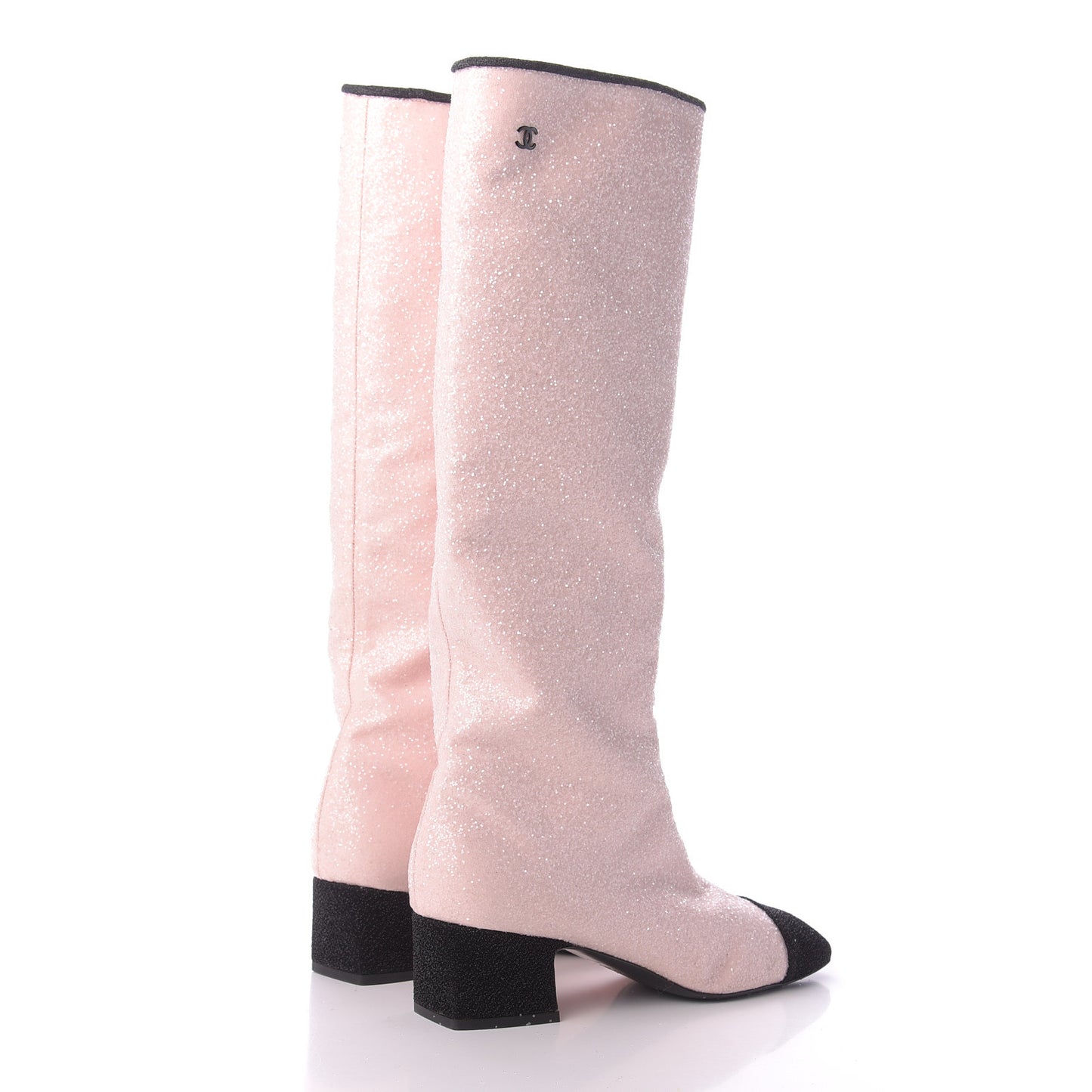 Glitter Calfskin Cap Toe Fantasy High Boots 39 Pink Black