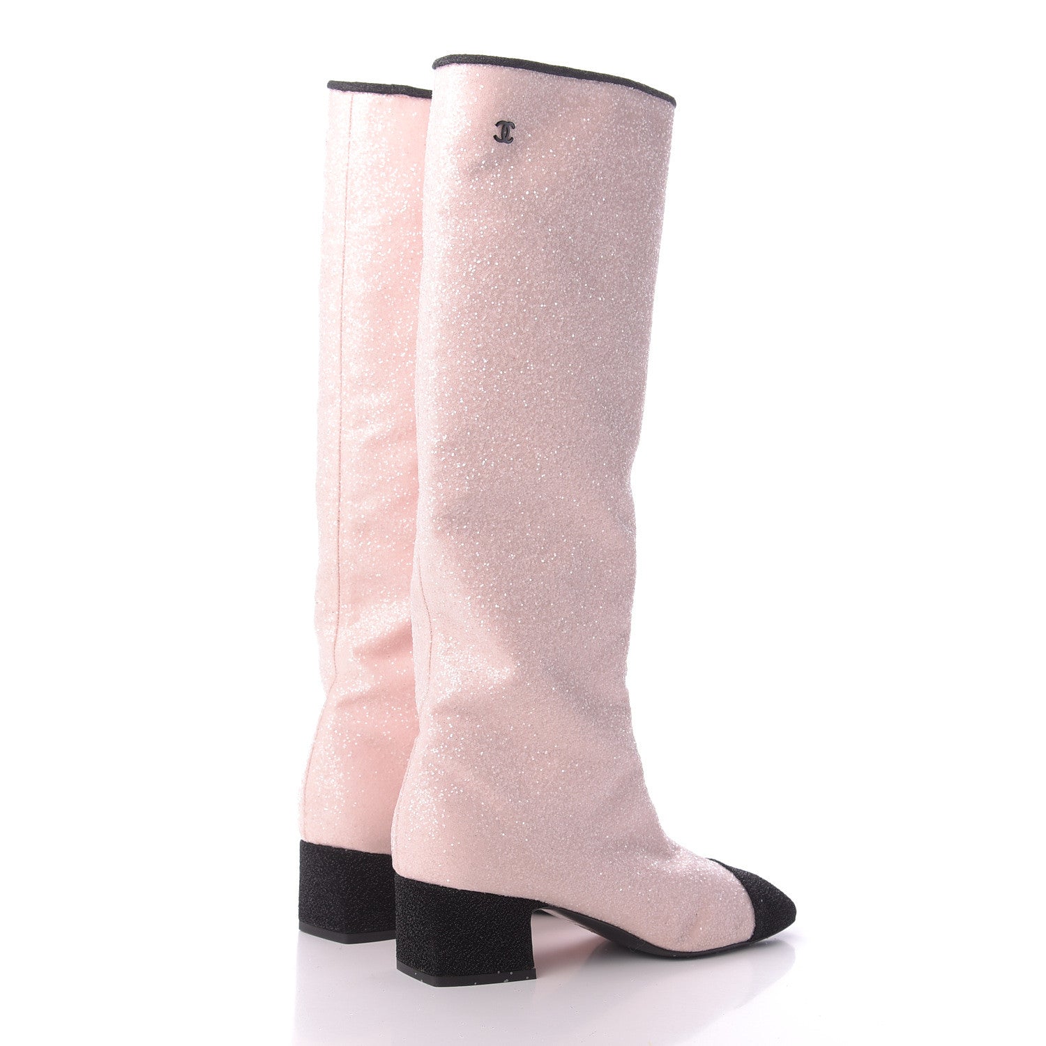 Chanel Glitter Calfskin Cap Toe Fantasy High Boots 39 Pink Black 4 of 7