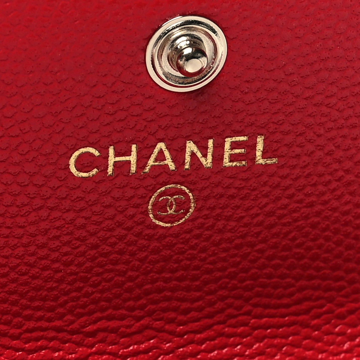 Caviar Quilted Crystal Enamel CC Flap Card Holder Red