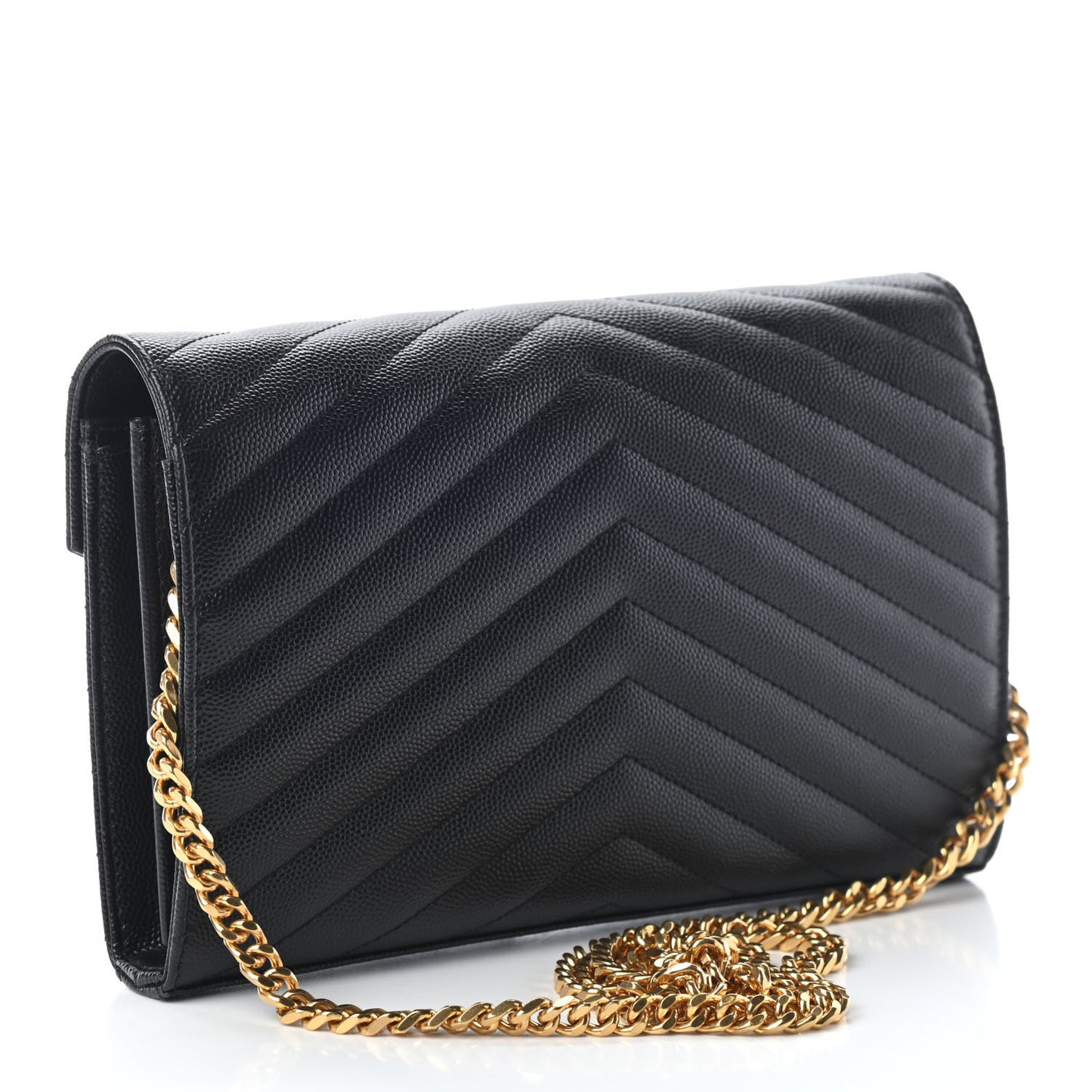 Grain De Poudre Matelasse Chevron Monogram Chain Wallet Black