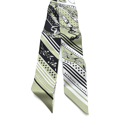Hermes Silk Festival Des Amazones Twilly Pistachio Black White 2 of 3