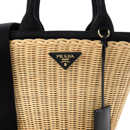 Prada Wicker Canvas Shoulder Bag Naturale Black 11 of 11