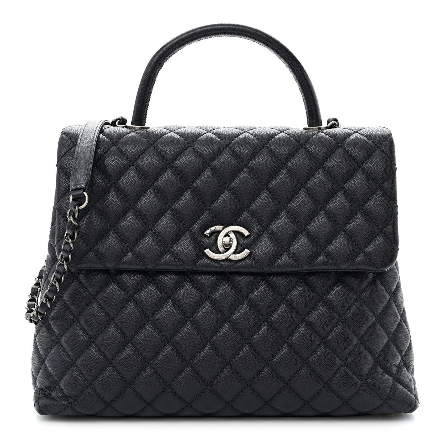 Caviar Quilted Large Coco Handle Flap Navy