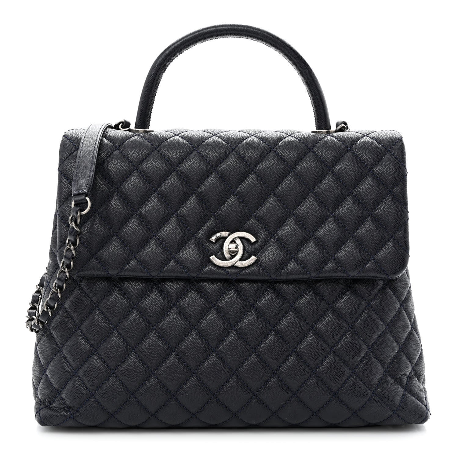 Chanel Caviar Quilted Large Coco Handle Flap Navy 1 of 12